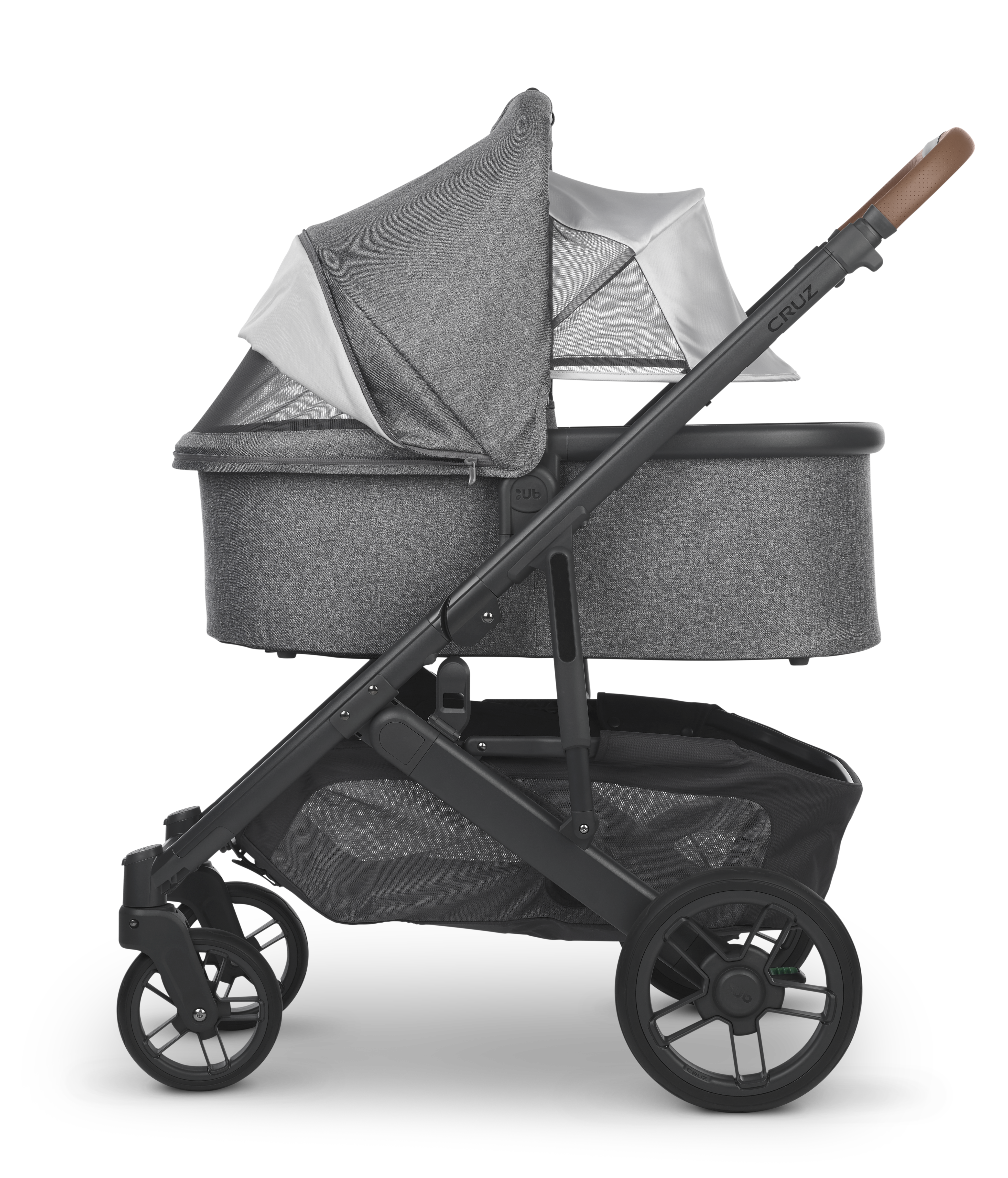 Mega babies' UPPAbaby CRUZ V2 stroller features a protective sun shield.