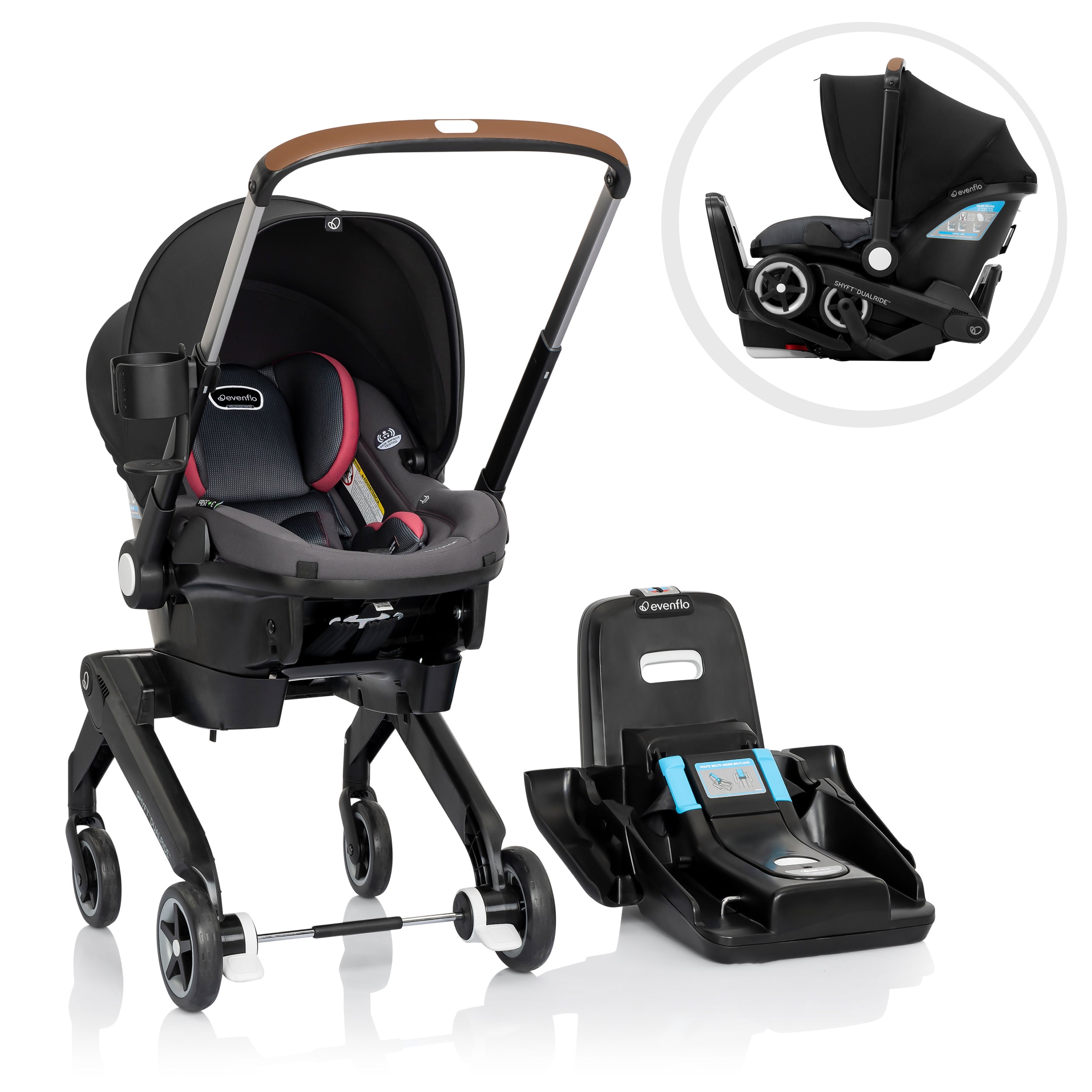 Evenflo Shyft DualRide Infant Car Seat and Stroller Combo with Carryall Storage