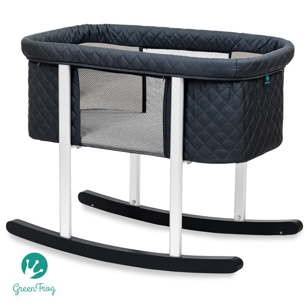 Your baby will enjoy the soothing rocking motion of Mega babies’ Green Frog bassinet.