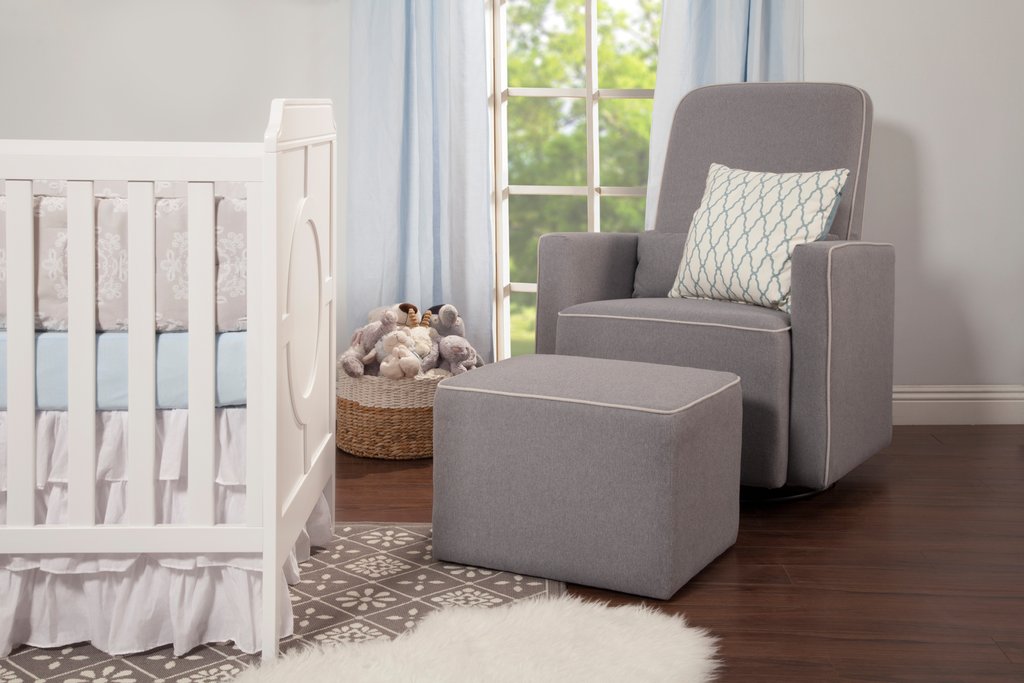 DaVinci Olive Glider and Ottoman In Grey Finish with Cream Piping - Mega Babies